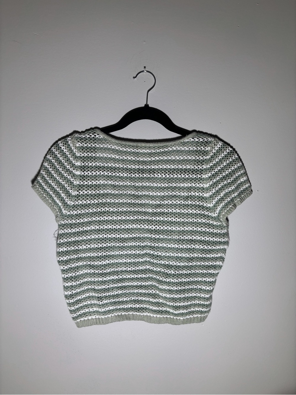 Hollister Green & White Striped Open-Knit Crop Top Size M - Picture 2 of 3